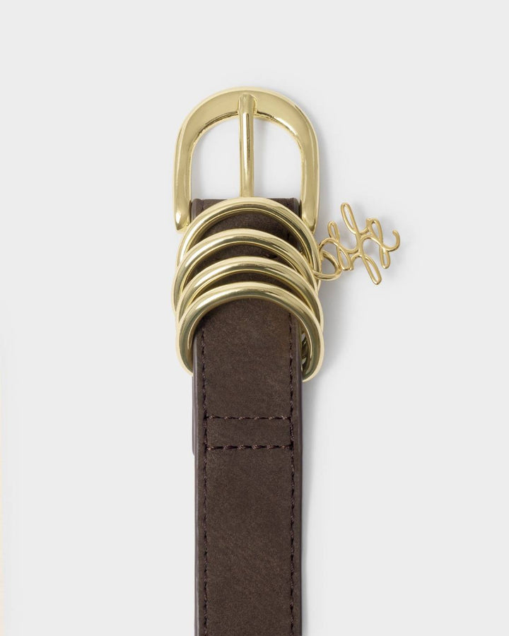 Katie Loxton Belt with Gold Rings - Chocolate Suedette