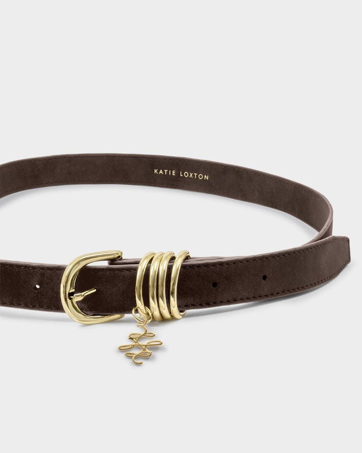 Katie Loxton Belt with Gold Rings - Chocolate Suedette