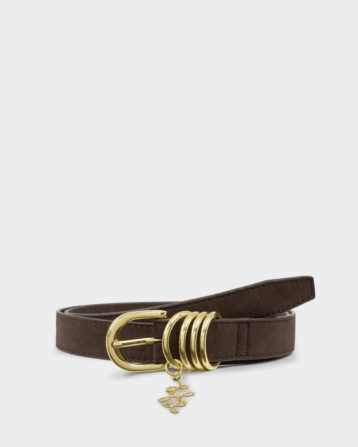 Katie Loxton Belt with Gold Rings - Chocolate Suedette