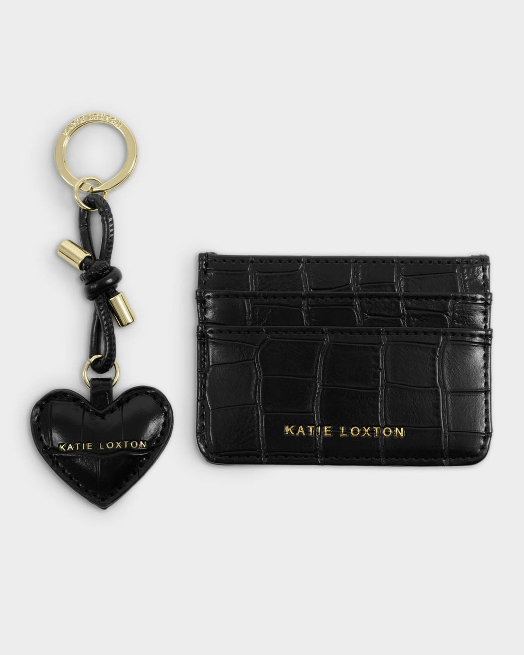 Katie Loxton Gift Boxed Keyring & Card Holder Set - Black Croc