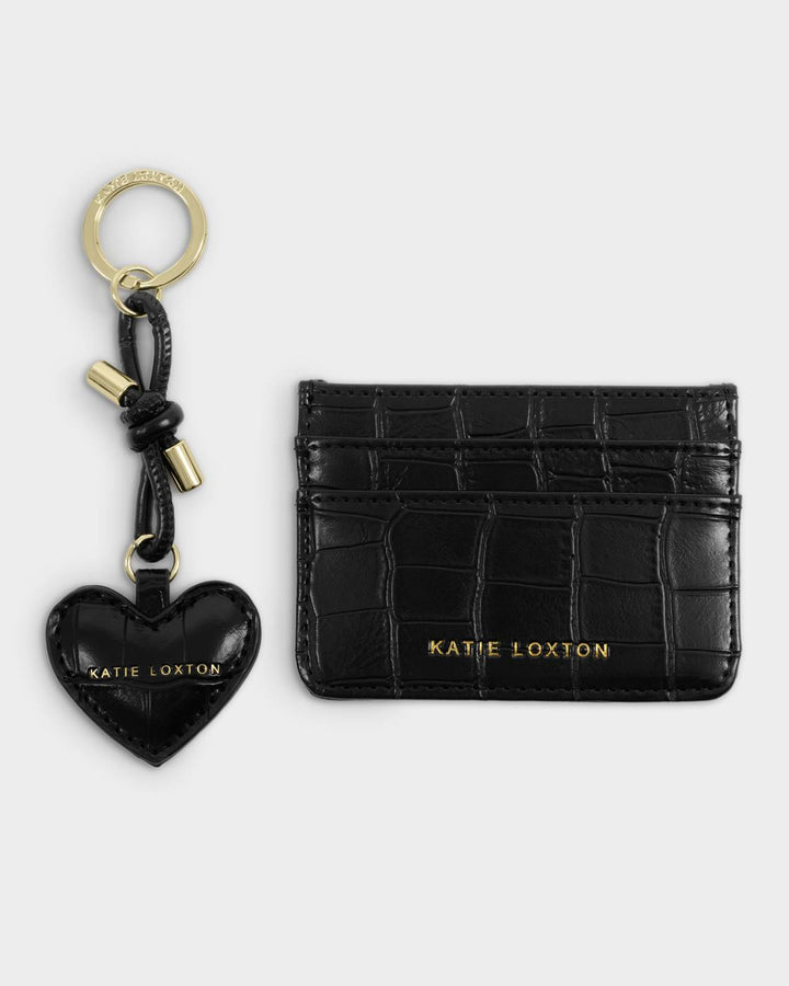 Katie Loxton Gift Boxed Keyring & Card Holder Set - Black Croc