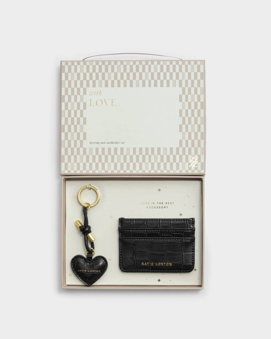 Katie Loxton Gift Boxed Keyring & Card Holder Set - Black Croc