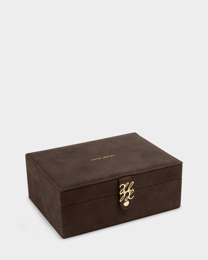 Katie Loxton Large Signature Suedette Jewellery Box - Chocolate