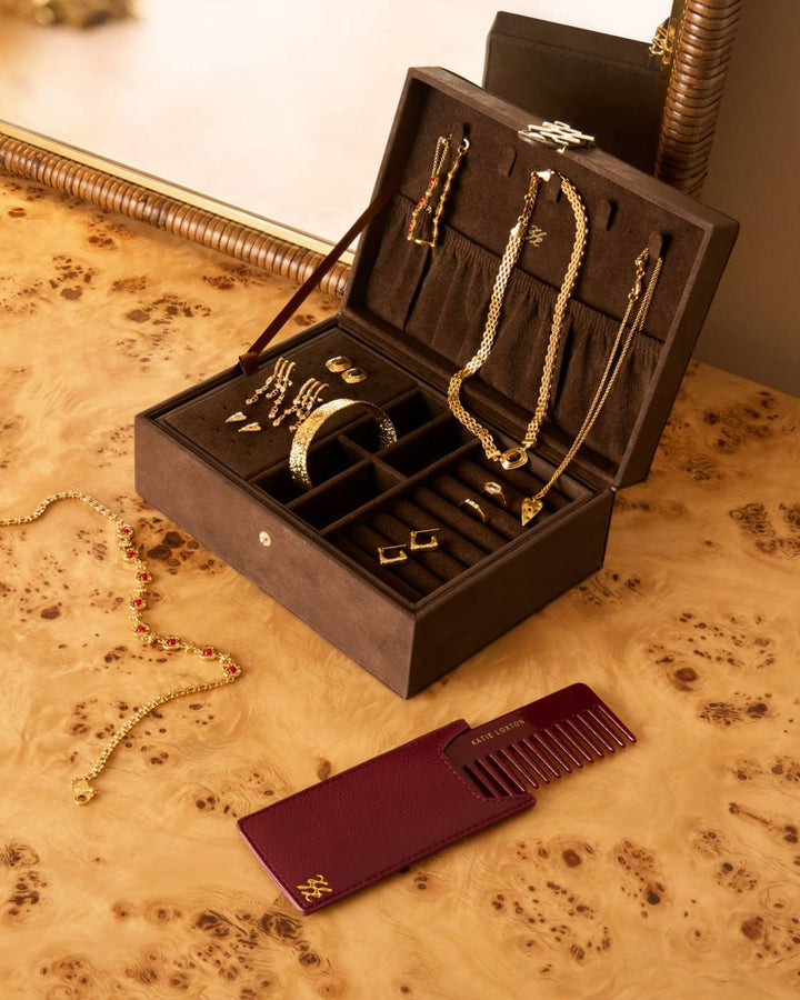 Katie Loxton Large Signature Suedette Jewellery Box - Chocolate