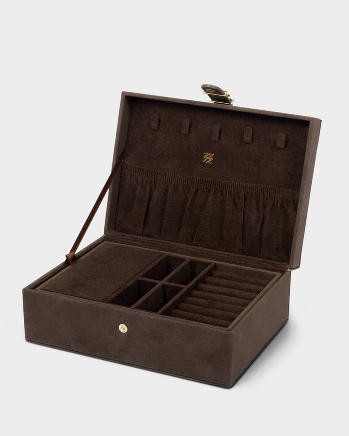 Katie Loxton Large Signature Suedette Jewellery Box - Chocolate