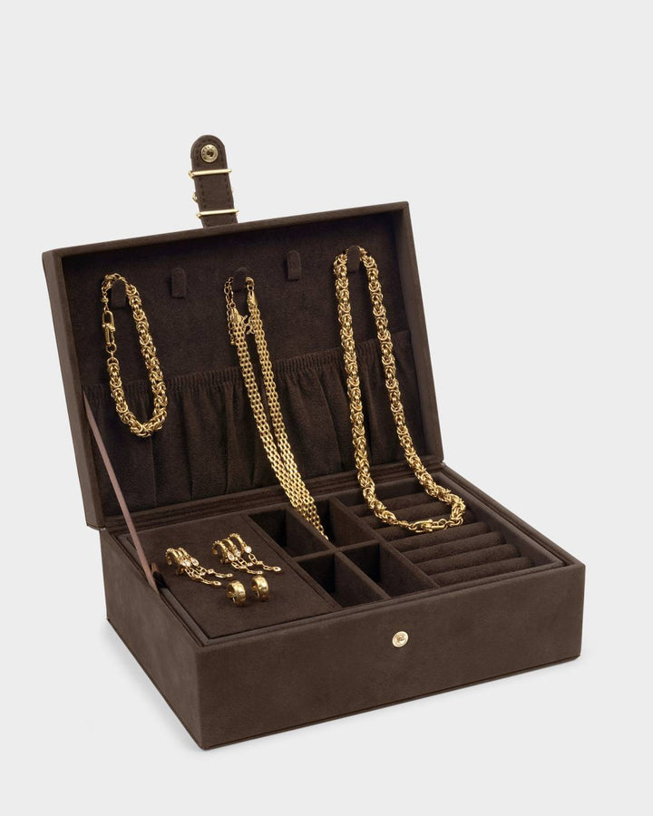 Katie Loxton Large Signature Suedette Jewellery Box - Chocolate