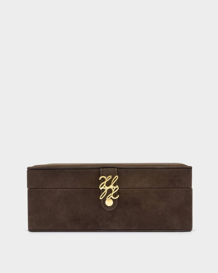 Katie Loxton Large Signature Suedette Jewellery Box - Chocolate