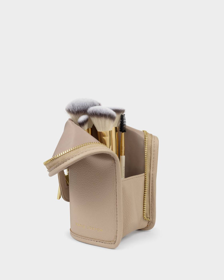 Katie Loxton Makeup Brush Set With Case - Light Taupe