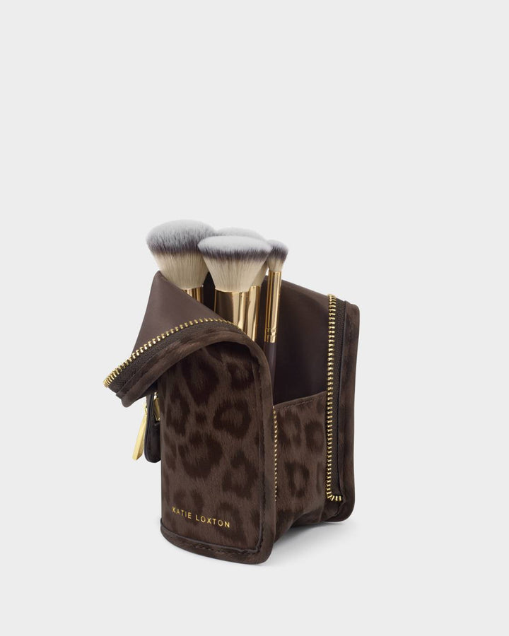Katie Loxton Makeup Brush Set With Case - Chocolate Leopard