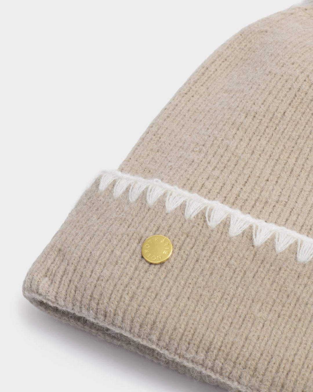 Katie Loxton Whipstitched Pom Pom Hat- Taupe