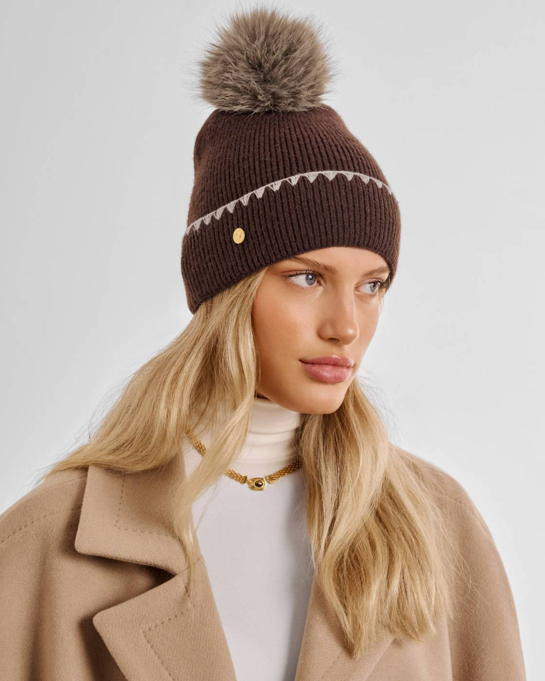 Katie Loxton Whipstitched Pom Pom Knitted Hat