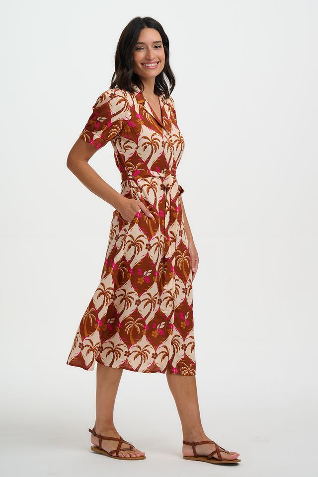 Sugarhill Brighton Penelope Midi Shirt Dress- Browns, Palm Waves Tile