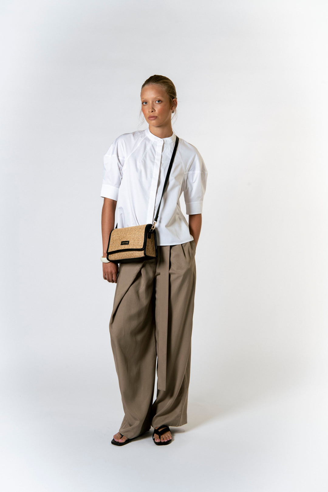 EVERY OTHER Straw Flap Over Cross Body Bag - Black