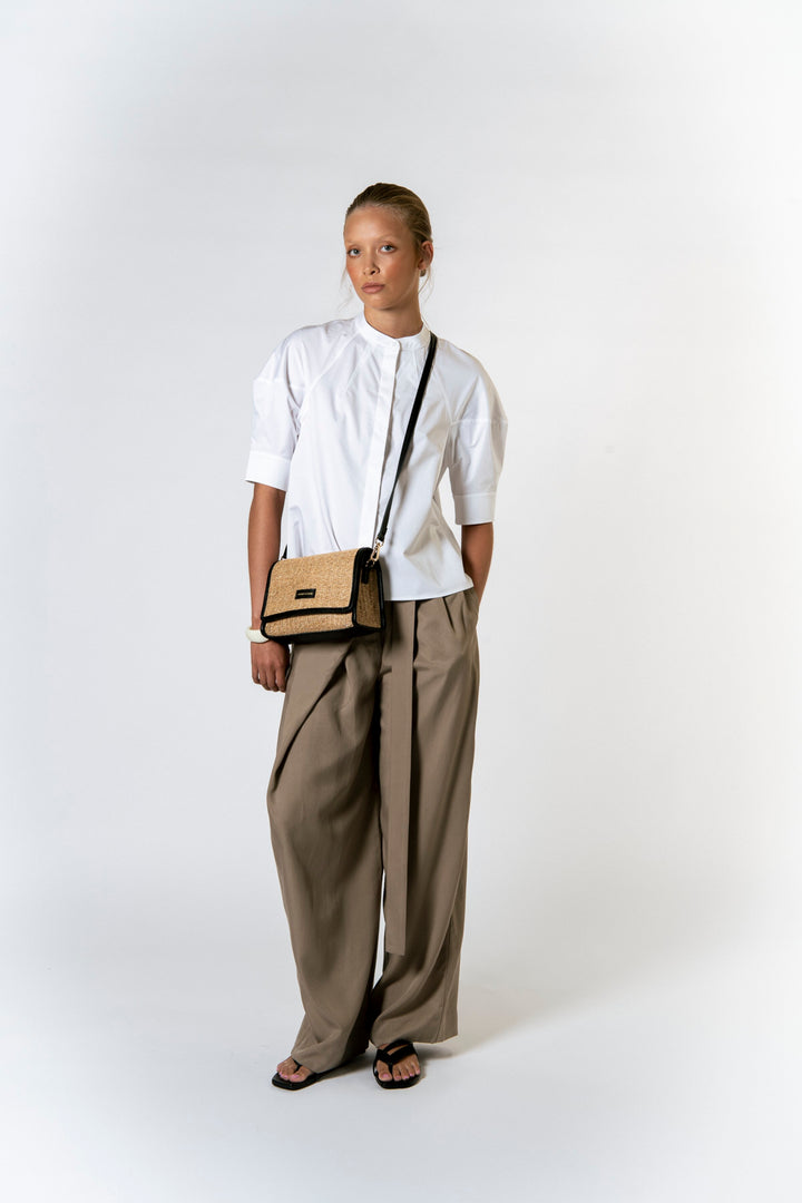 EVERY OTHER Straw Flap Over Cross Body Bag - Black