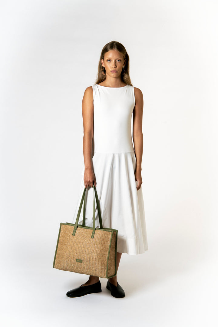 EVERY OTHER Straw Box Tote Bag - Olive