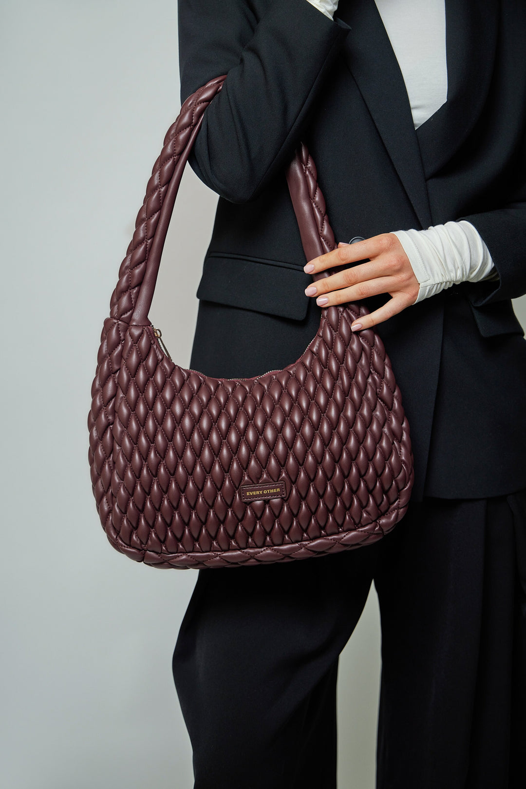 Every Other Quilted Shoulder Bag - Burgundy