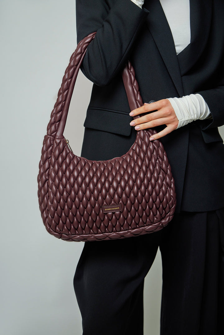 Every Other Quilted Shoulder Bag - Burgundy
