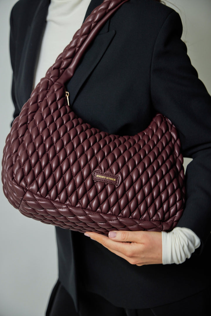 Every Other Quilted Shoulder Bag - Burgundy
