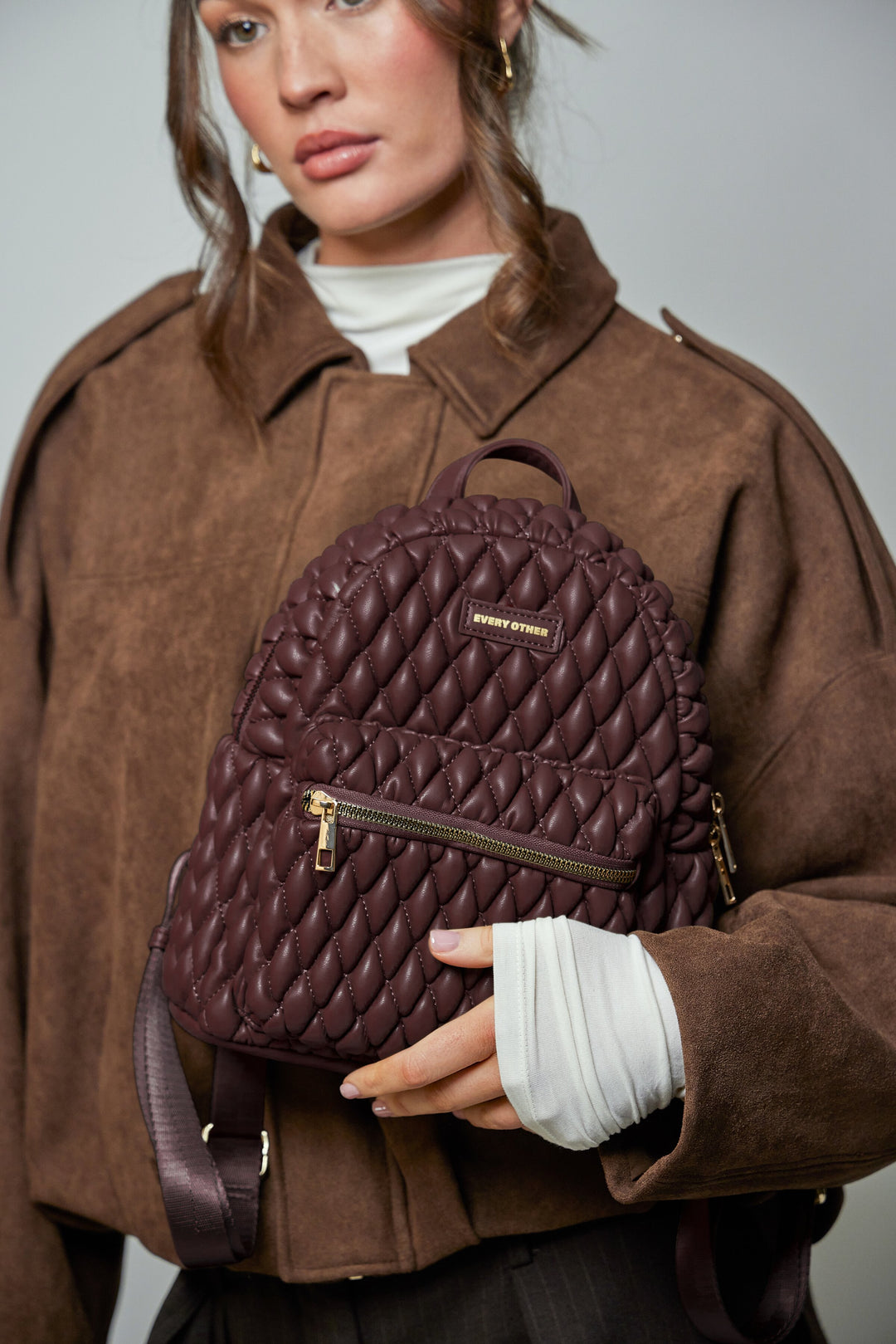 Every Other Mini Quilted Backpack - Burgundy