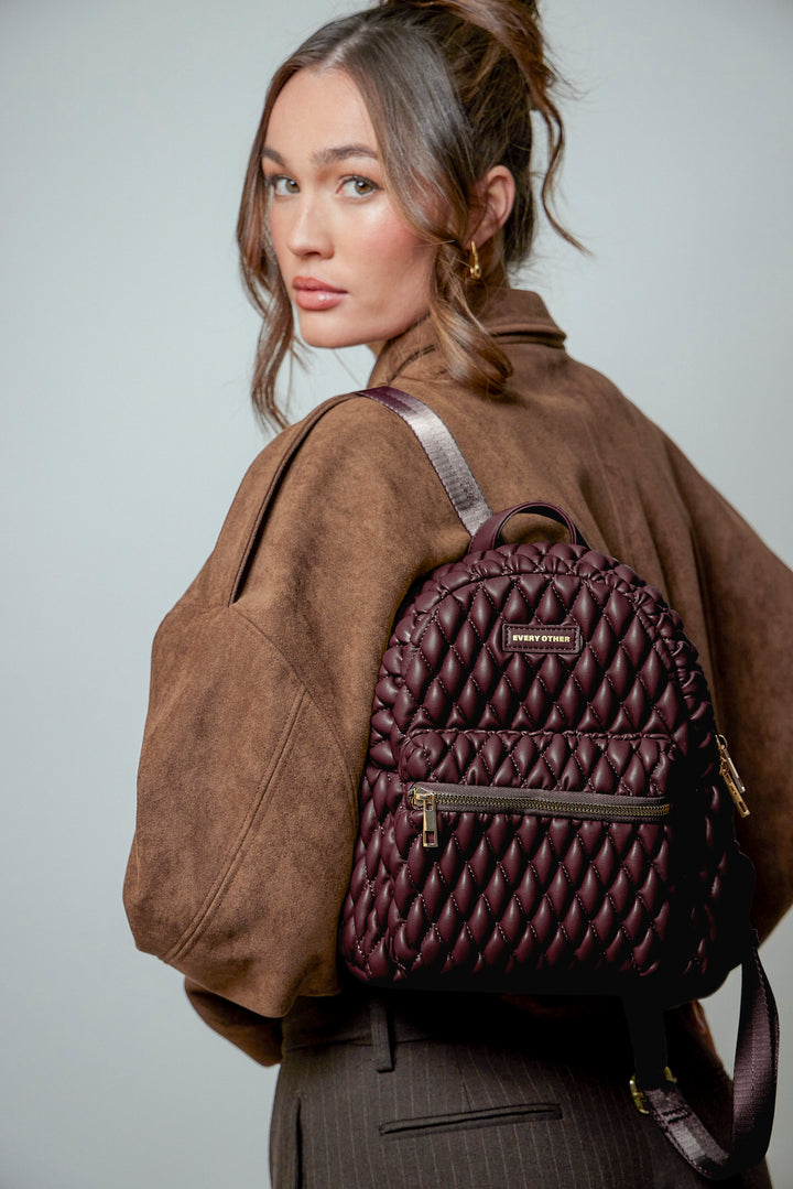 Every Other Mini Quilted Backpack - Burgundy