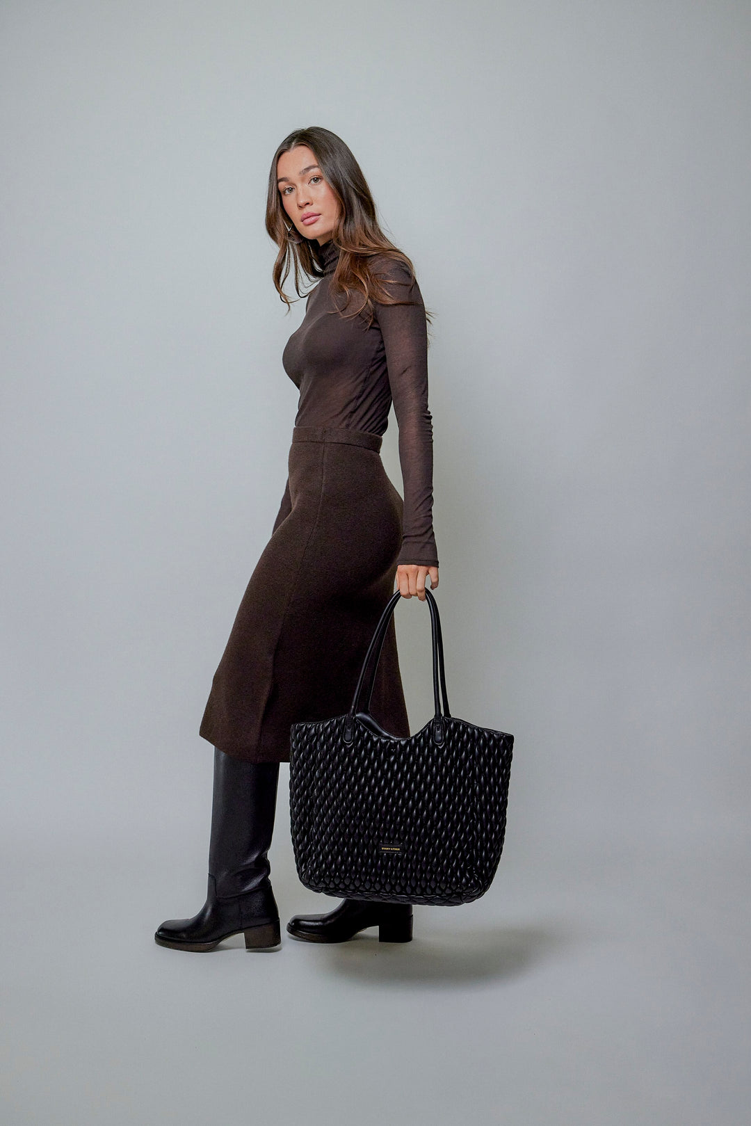 Every Other Large Quilted Tote Bag - Black
