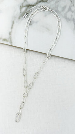 Envy Silver Pavé Link Drop Necklace