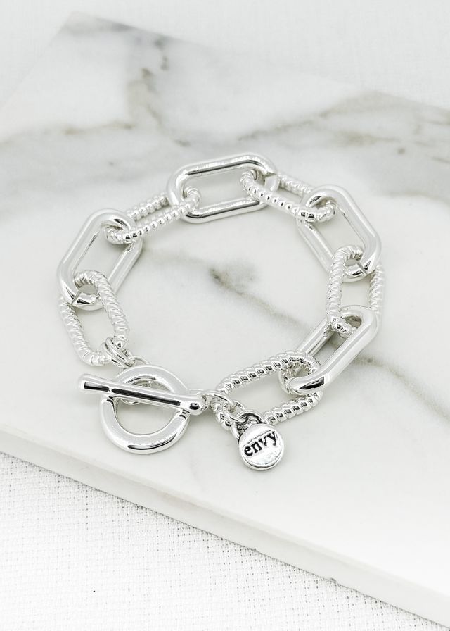 Envy Silver Rope-Textured Link Bracelet