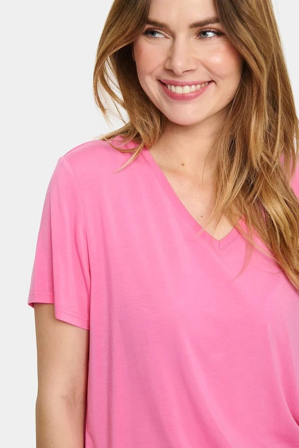 Saint Tropez AdeliaSZ V Neck T-shirt - Pink Cosmo Melange
