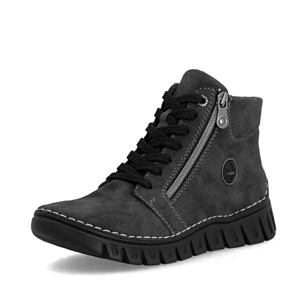 Rieker Ladies Grey Zip & Lace Mid-Calf Boots