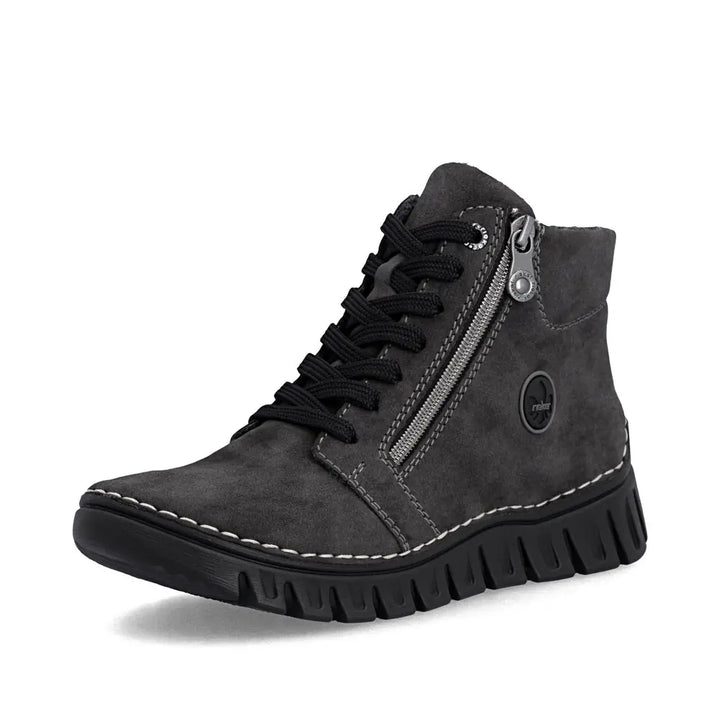 Rieker Ladies Grey Zip & Lace Mid-Calf Boots
