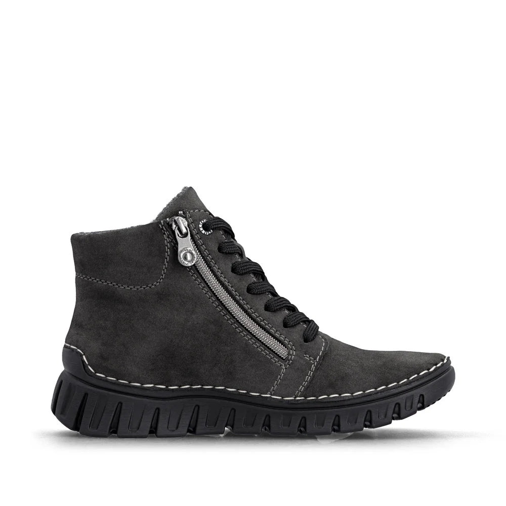 Rieker Ladies Grey Zip & Lace Mid-Calf Boots