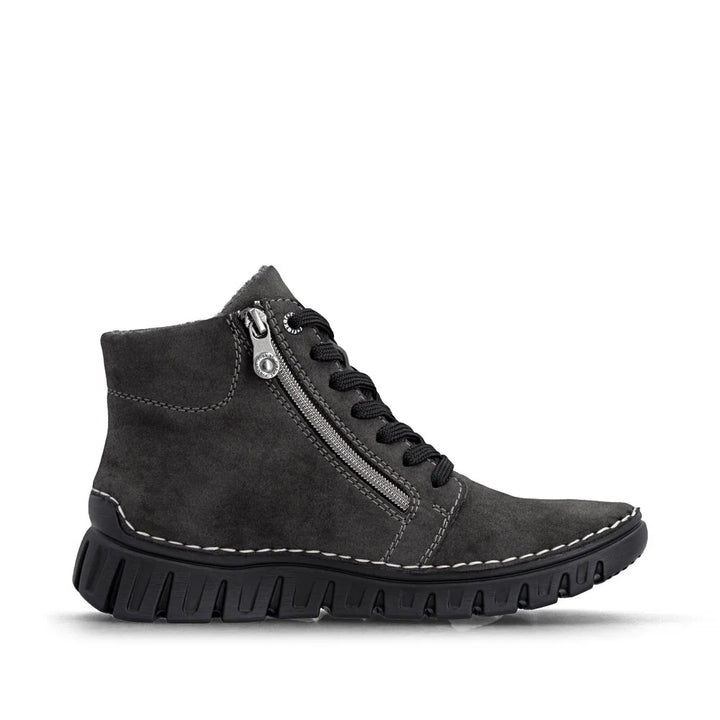 Rieker Ladies Grey Zip & Lace Mid-Calf Boots