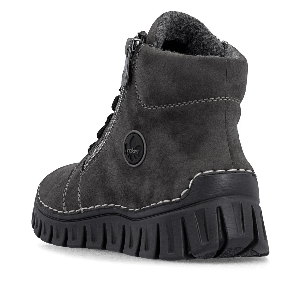 Rieker Ladies Grey Zip & Lace Mid-Calf Boots