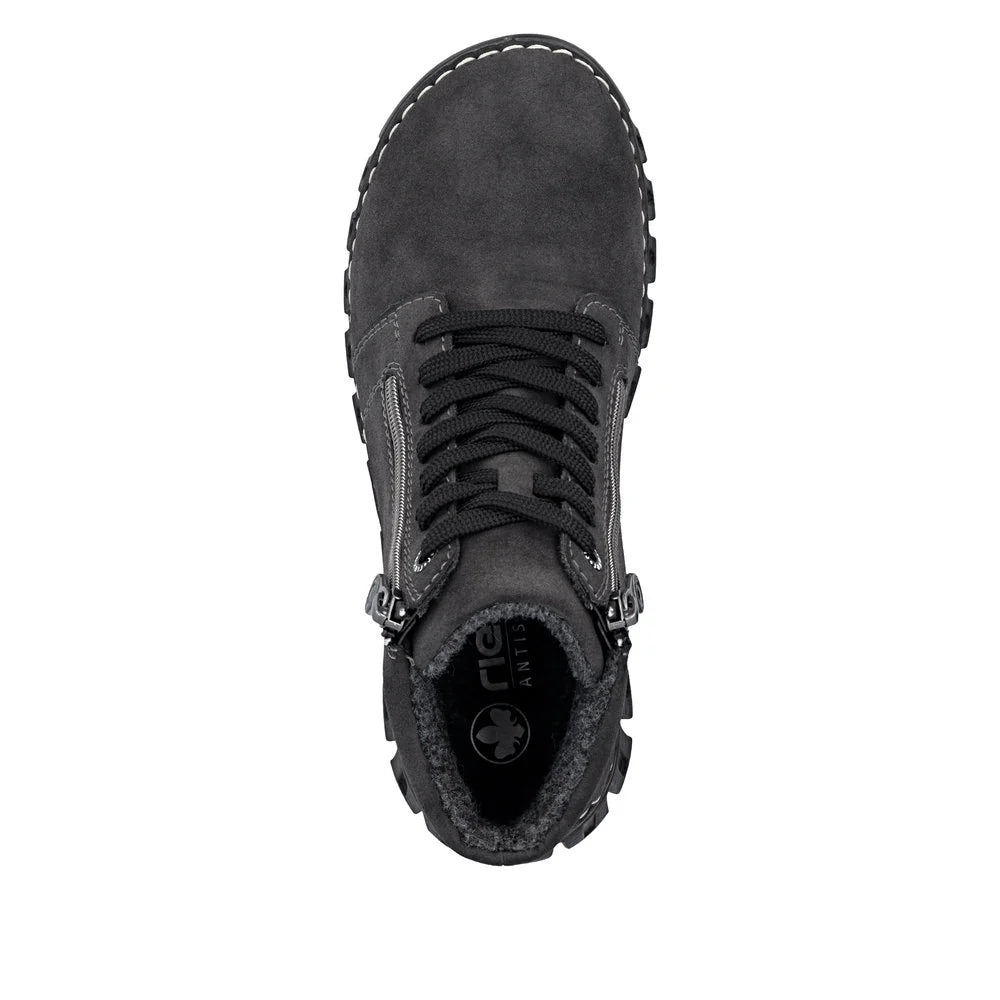 Rieker Ladies Grey Zip & Lace Mid-Calf Boots