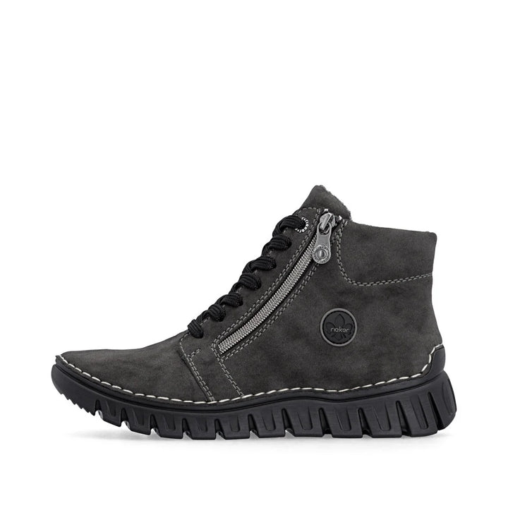 Rieker Ladies Grey Zip & Lace Mid-Calf Boots