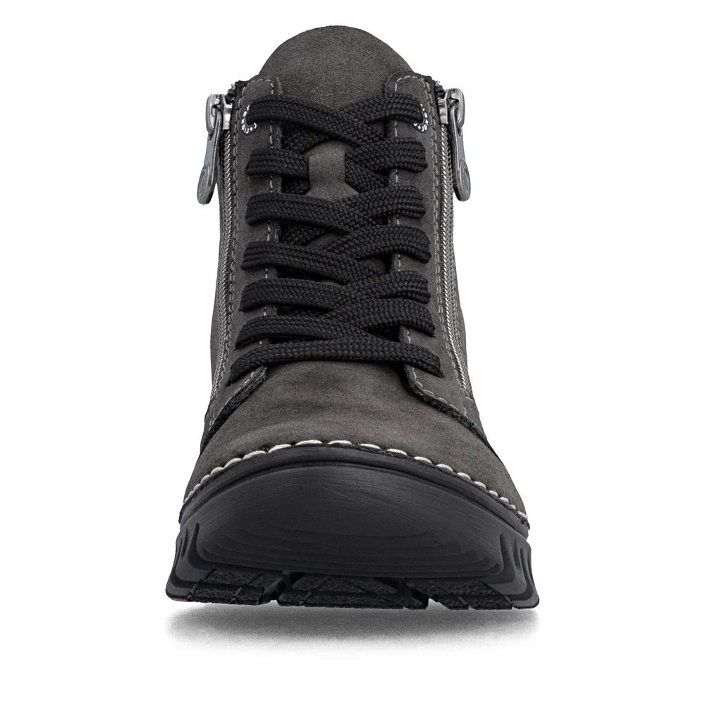 Rieker Ladies Grey Zip & Lace Mid-Calf Boots