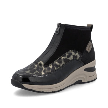 Rieker Ladies Zip Boots N9362-00- Black Animal Print