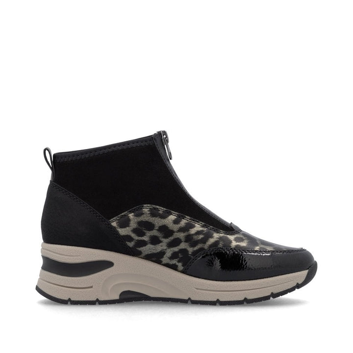 Rieker Ladies Zip Boots N9362-00- Black Animal Print
