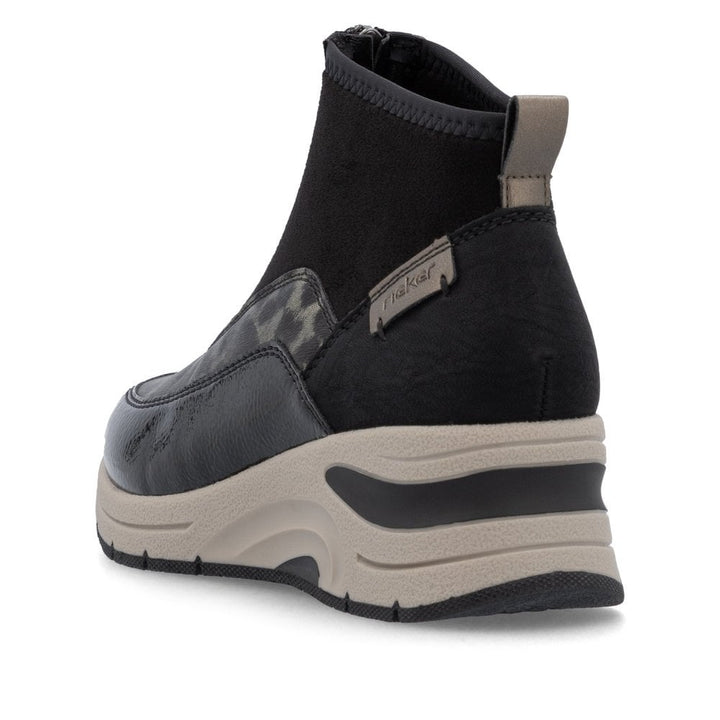 Rieker Ladies Zip Boots N9362-00- Black Animal Print