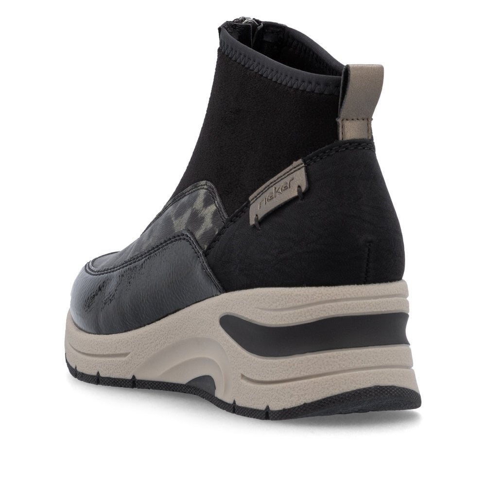 Rieker Ladies Zip Boots- Black Animal Print