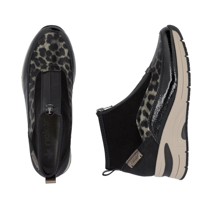 Rieker Ladies Zip Boots N9362-00- Black Animal Print