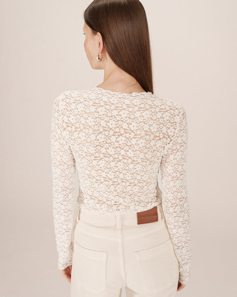 Grace & Mila Shady Stretch Lace T-Shirt - Ecru