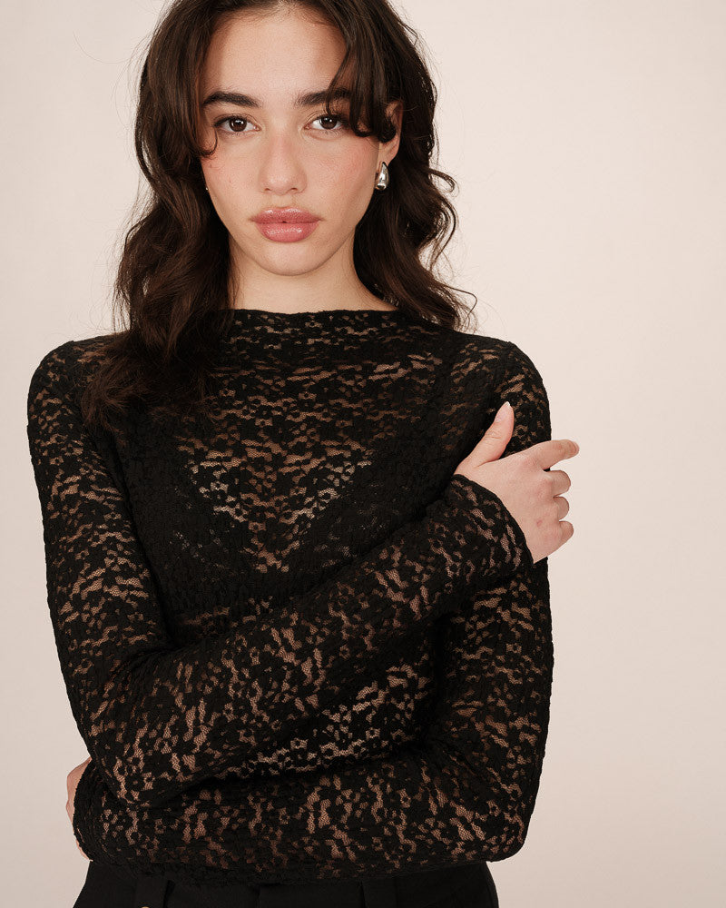 Grace & Mila Shady Stretch Lace T-Shirt - Noir