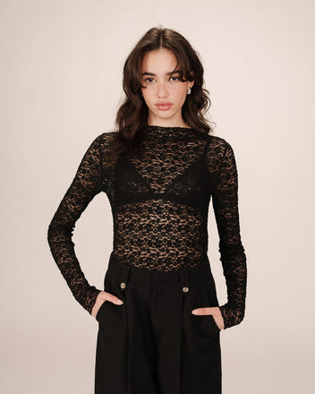 Grace & Mila Shady Stretch Lace T-Shirt - Noir