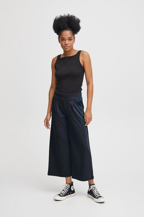 Ichi IHKate Wide Leg Cropped Pants-Total eclipse