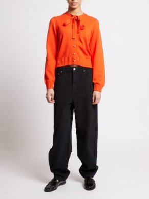 French Connection Varli Long Sleeve Tie Neck Cardigan – Flame Orange