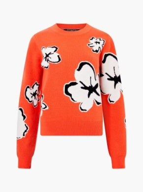 French Connection Paislee Floral Jacquard Jumper- Orange Flame
