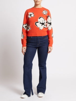 French Connection Paislee Floral Jacquard Jumper- Orange Flame