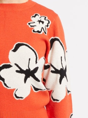 French Connection Paislee Floral Jacquard Jumper- Orange Flame