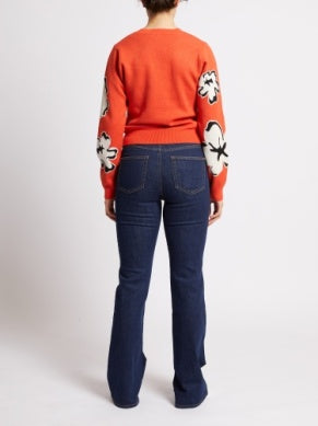 French Connection Paislee Floral Jacquard Jumper- Orange Flame